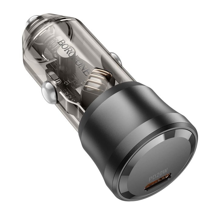 Автомобільний зарядний пристрій BOROFONE BZ24 Clever single port PD20W car charger Transparent Black (6941991106934)