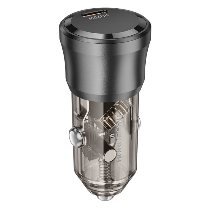 Автомобільний зарядний пристрій BOROFONE BZ24 Clever single port PD20W car charger Transparent Black (6941991106934)