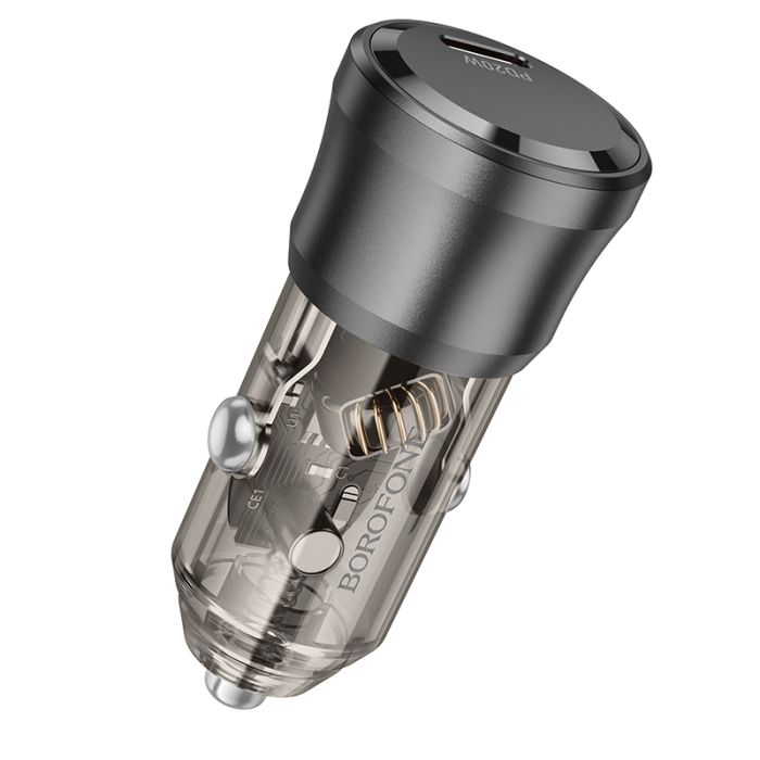 Автомобільний зарядний пристрій BOROFONE BZ24 Clever single port PD20W car charger Transparent Black (6941991106934)