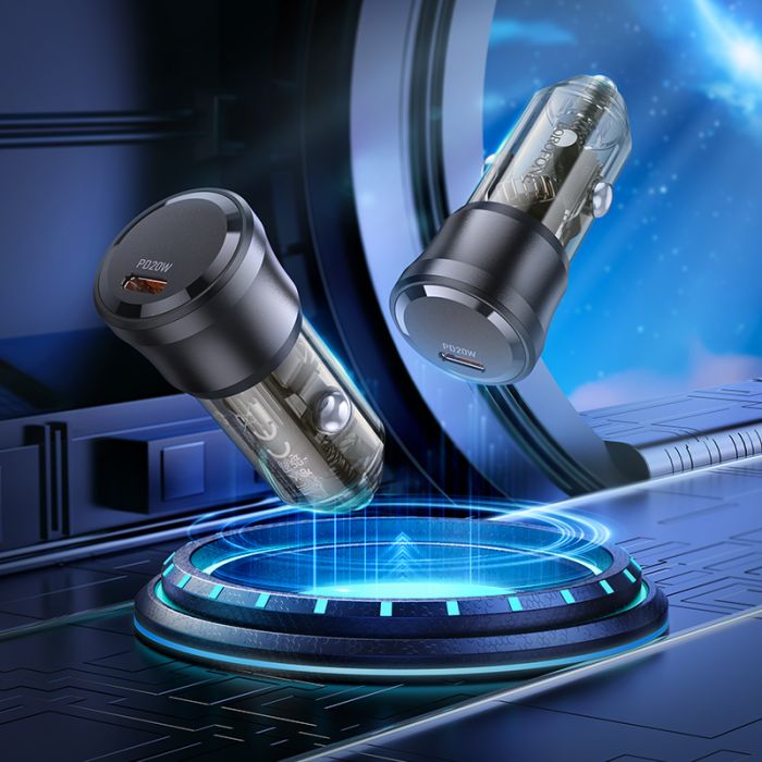 Автомобільний зарядний пристрій BOROFONE BZ24 Clever single port PD20W car charger Transparent Black (6941991106934)