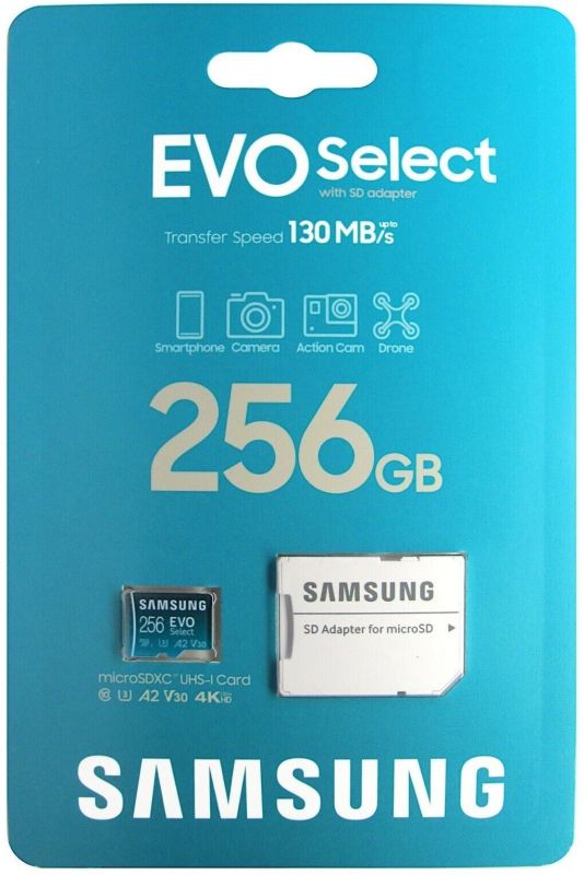 Карта пам'яті microSDXC (UHS-І U3) Samsung EVO Select 256Gb class 10 A2 V30 (R130MB/s, W30MB/s) (adapter SD) (MB-ME256KA/EU)