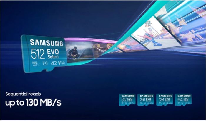Карта пам'яті microSDXC (UHS-І U3) Samsung EVO Select 256Gb class 10 A2 V30 (R130MB/s, W30MB/s) (adapter SD) (MB-ME256KA/EU)