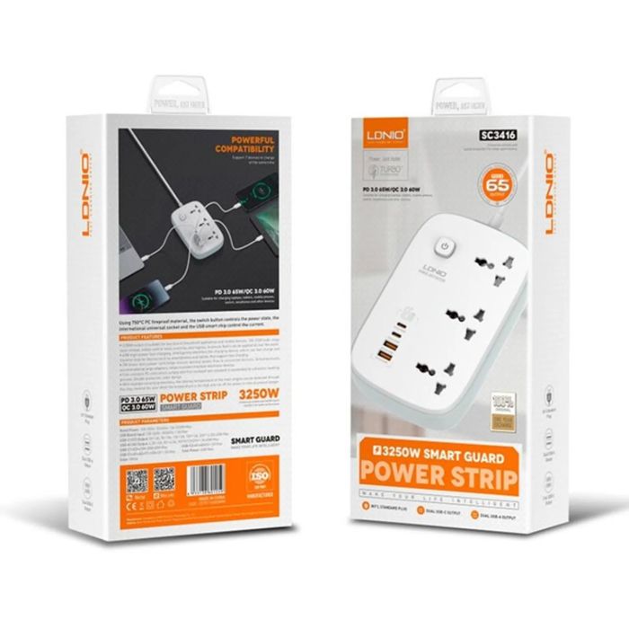 Мережевий фільтр Profit SC3416 PD QC3.0, 65W 2Type-C+2USB, кабель 2 м. (Білий) (200093161)