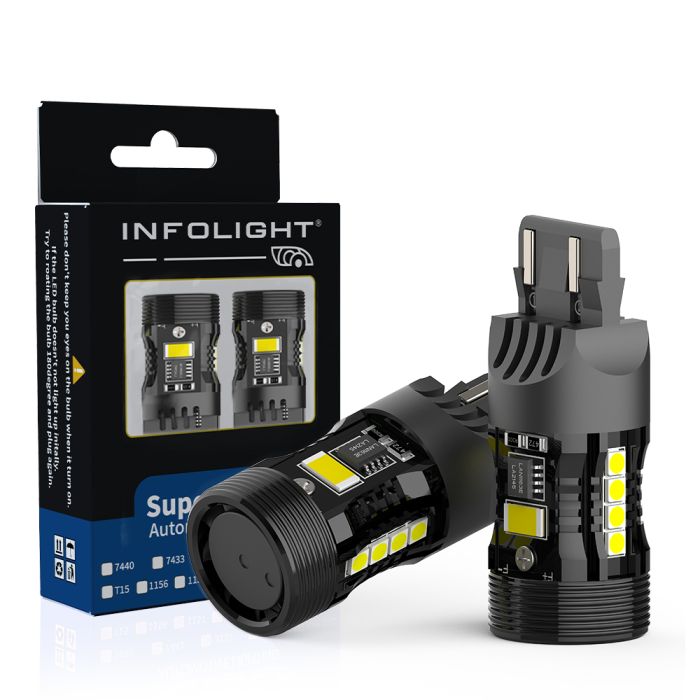 Комплект светодиодных ламп Infolight T20, 7443 (W21/5W) Canbus Amber+White
