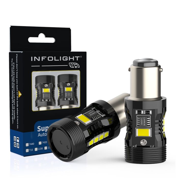 Комплект светодиодных ламп Infolight P21/5W, BAY15D (1157) Canbus Amber+White
