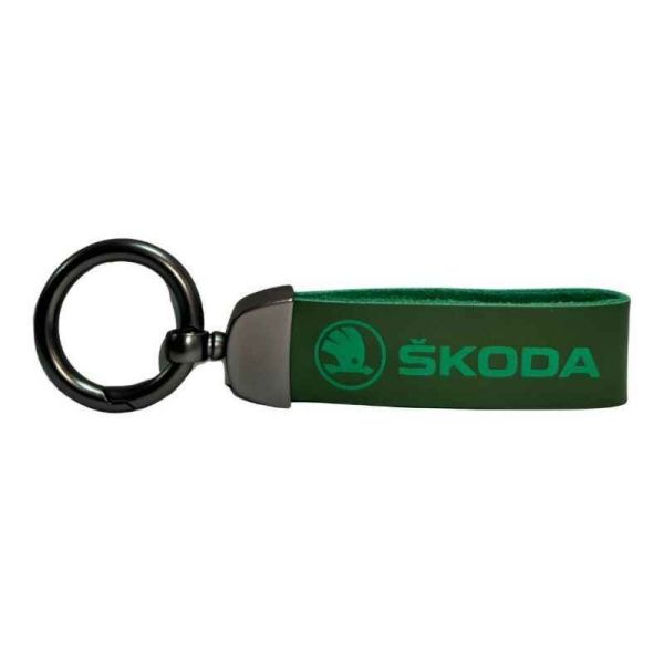 Автомобильный кожаный брелок для ключей с карабином цвет хакі для SKODA (BR-2GRSk)