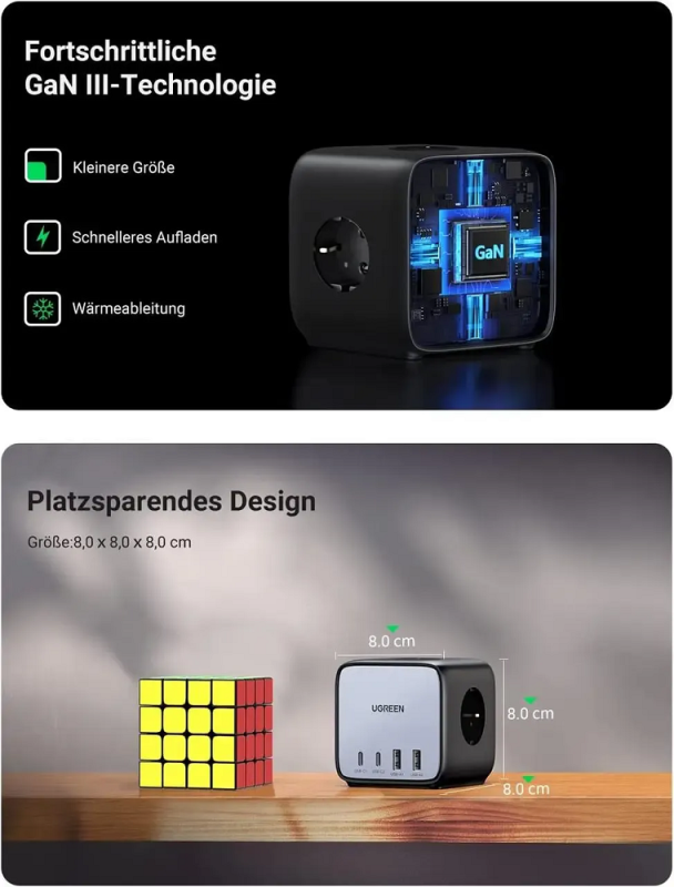 Мережевий зарядний пристрій UGREEN CD268 65W DigiNest Cube (2C2A) (UGR-60113) (UGR-60113)
