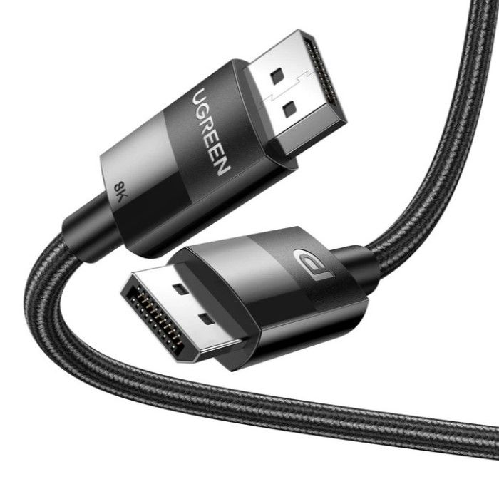 Кабель UGREEN DP114 DP Male to Male DP1.4 8K Round Cable ABS Shell Braid 1.5m (Black) (UGR-80391) (UGR-80391)