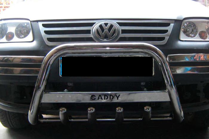 Кенгурятник WT003 (нержавейка) 60мм, с надписью для Volkswagen Caddy 2004-2010 гг