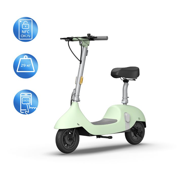 Електросамокат з сидінням OKAI Ceetle PRO EA10C Mint Green 10', 350(900)W, 25Km/h, 10.4Ah, 55Km, 20%,NFC, App, 29kg (EA10C-MG)