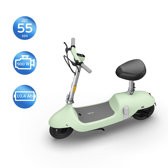 Електросамокат з сидінням OKAI Ceetle PRO EA10C Mint Green 10', 350(900)W, 25Km/h, 10.4Ah, 55Km, 20%,NFC, App, 29kg (EA10C-MG)