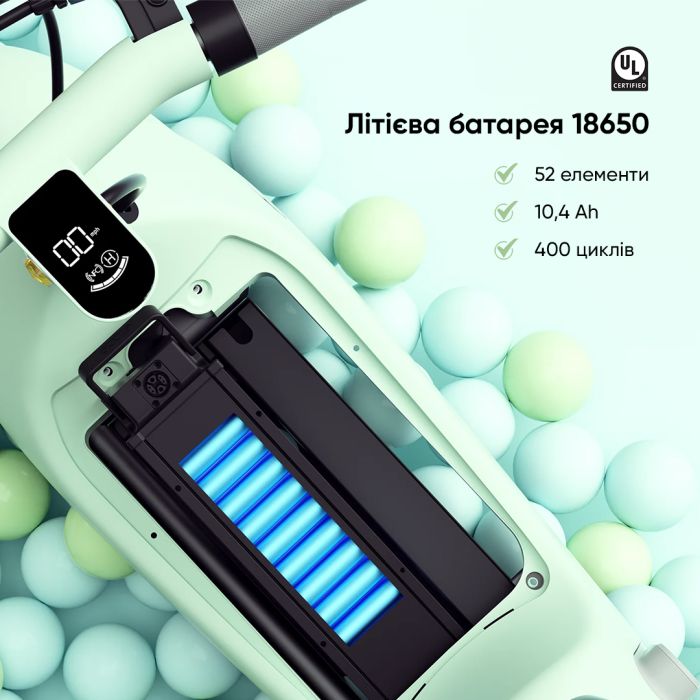 Електросамокат з сидінням OKAI Ceetle PRO EA10C Mint Green 10', 350(900)W, 25Km/h, 10.4Ah, 55Km, 20%,NFC, App, 29kg (EA10C-MG)