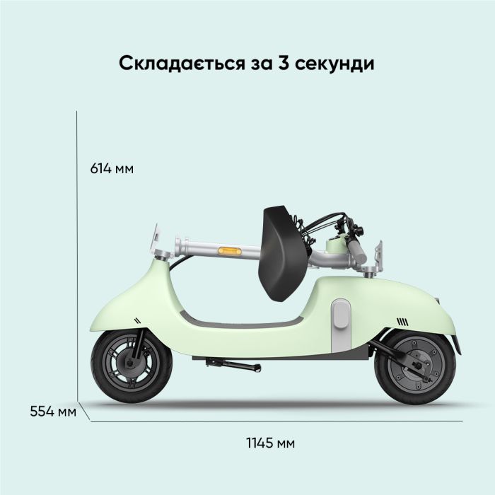 Електросамокат з сидінням OKAI Ceetle PRO EA10C Mint Green 10', 350(900)W, 25Km/h, 10.4Ah, 55Km, 20%,NFC, App, 29kg (EA10C-MG)