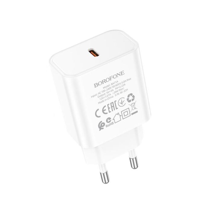Мережевий зарядний пристрій BOROFONE BA71A Power single Port PD20W charger White (6974443387964)