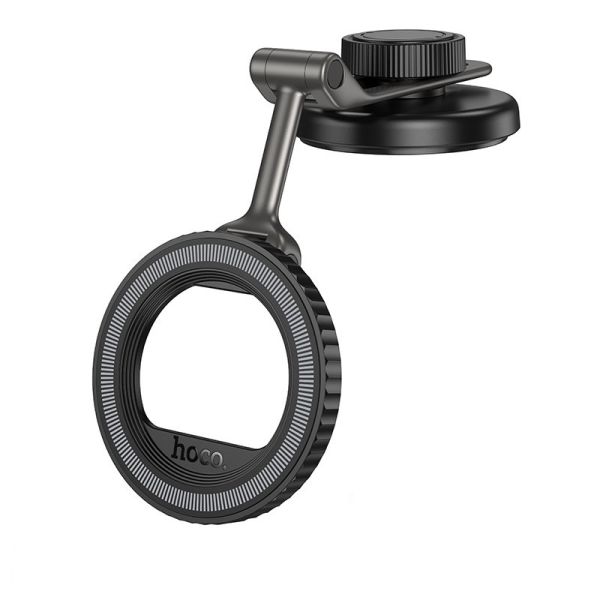 Автотримач для телефона HOCO H77 View folding magnetic ring car holder (center console) Black Metal Gray (6942007647878)