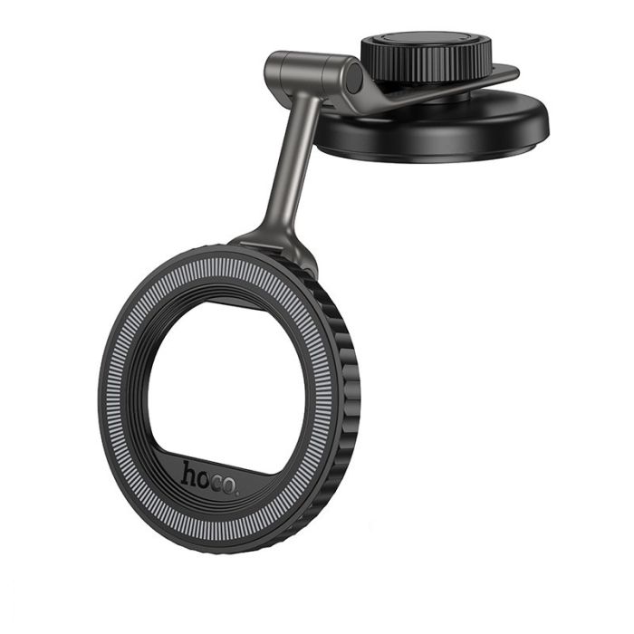 Автотримач для телефона HOCO H77 View folding magnetic ring car holder (center console) Black Metal Gray (6942007647878)