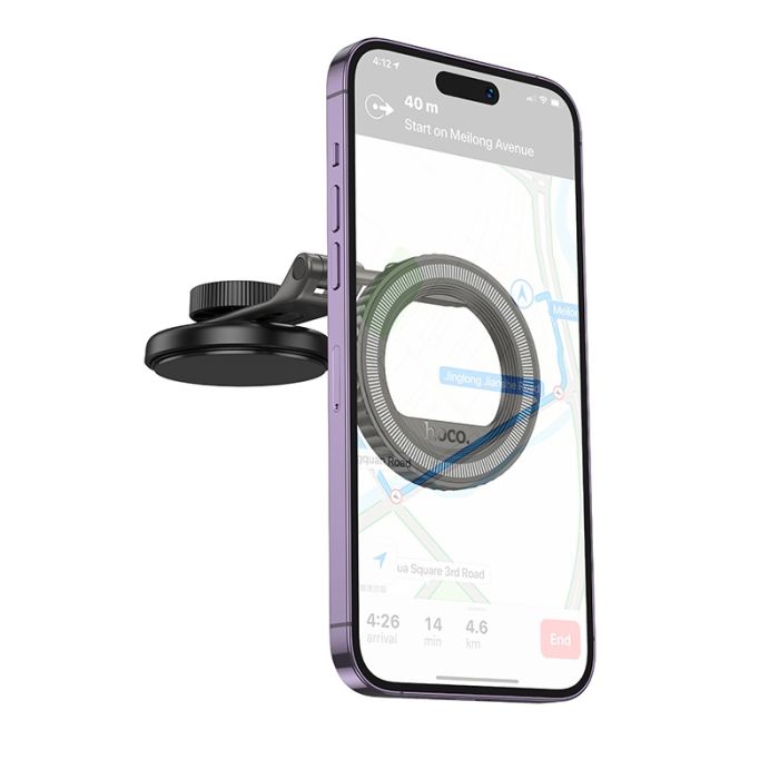 Автотримач для телефона HOCO H77 View folding magnetic ring car holder (center console) Black Metal Gray (6942007647878)