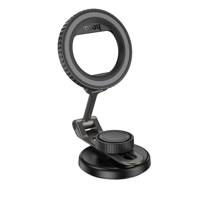 Автотримач для телефона HOCO H77 View folding magnetic ring car holder (center console) Black Metal Gray (6942007647878)