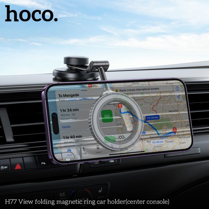 Автотримач для телефона HOCO H77 View folding magnetic ring car holder (center console) Black Metal Gray (6942007647878)