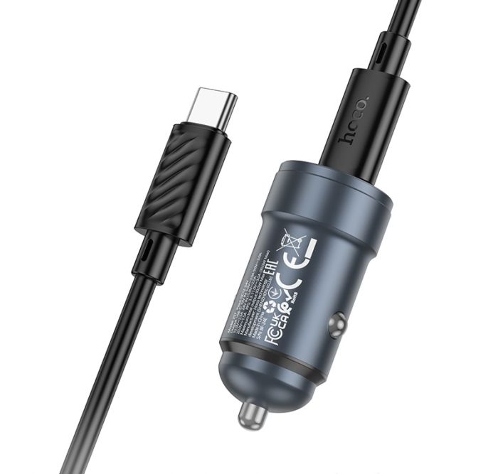 Автомобільний зарядний пристрій HOCO Z57 Glorious single-port PD30W car charger set (C to C) Metal Gray (6942007633086)