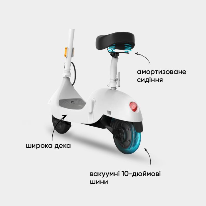 Електросамокат з сидінням OKAI Ceetle PRO EA10C White 10', 350(900)W, 25Km/h, 10.4Ah, 55Km, 20%, NFC, App.29kg (EA10C-W)