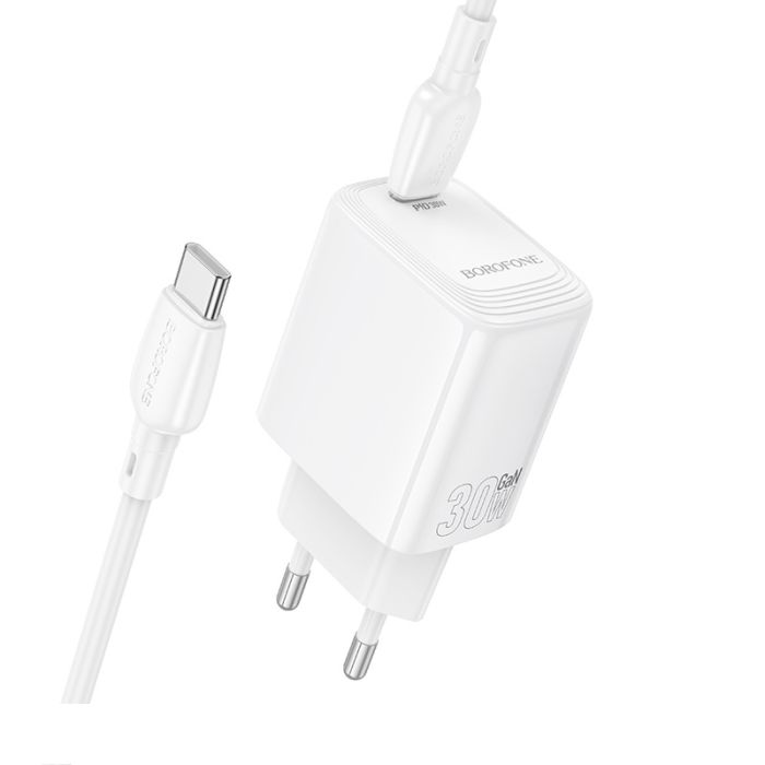 Мережевий зарядний пристрій з кабелем BOROFONE BN28 Fuente single port PD30W charger set (C to C) (EU) White (6941991120312)