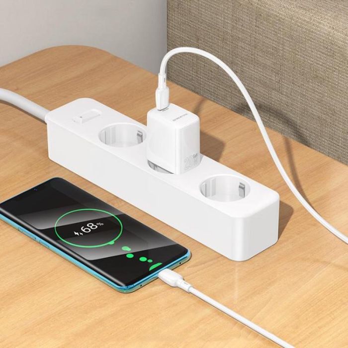 Мережевий зарядний пристрій з кабелем BOROFONE BN26 Fuente single-port PD20W charger set (C to C) (EU) White (6941991120251)