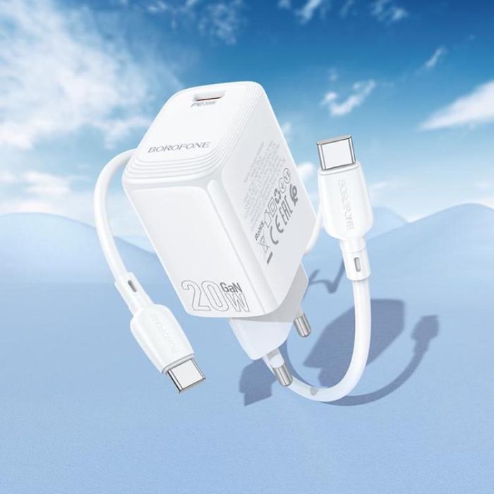 Мережевий зарядний пристрій з кабелем BOROFONE BN26 Fuente single-port PD20W charger set (C to C) (EU) White (6941991120251)