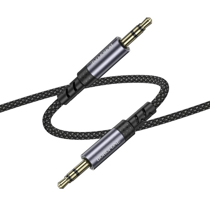 Аудіокабель BOROFONE BL24 3.5mm male to 3.5mm male, nylon braid, 1m, Metal Grey (6941991118968)