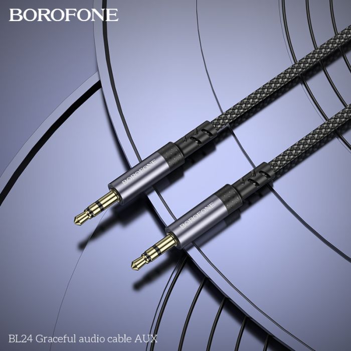 Аудіокабель BOROFONE BL24 3.5mm male to 3.5mm male, nylon braid, 1m, Metal Grey (6941991118968)