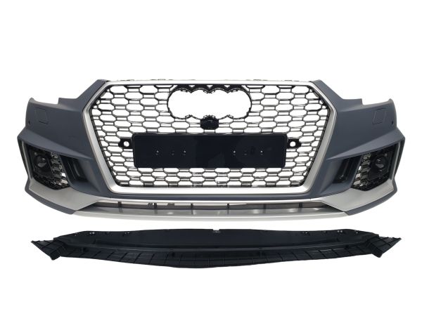 Передний бампер ( в стиле RS4 под радары V4 ) на Audi A4 B9 2015-2019 года