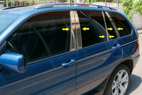 Накладки на дверные стойки из нержавеющей стали (8 шт.) для BMW X5 E53 1999-2006 гг