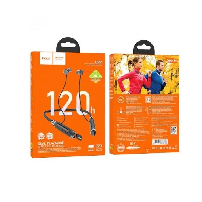 Бездротові спортивні навушники HOCO ES62 Pretty neck-hang BT earphones Black (6931474770738)