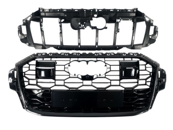 Решетка радиатора Full Black (стиль RS) под дистроник на Audi Q7 4M 2020-2022 года