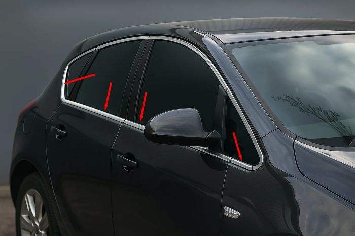 Хромированные нижние молдинги окон (Hatchback, 8 шт, нержавейка) OmsaLine - Итальянская Нержавейка для Opel Astra J 2009-2015 гг