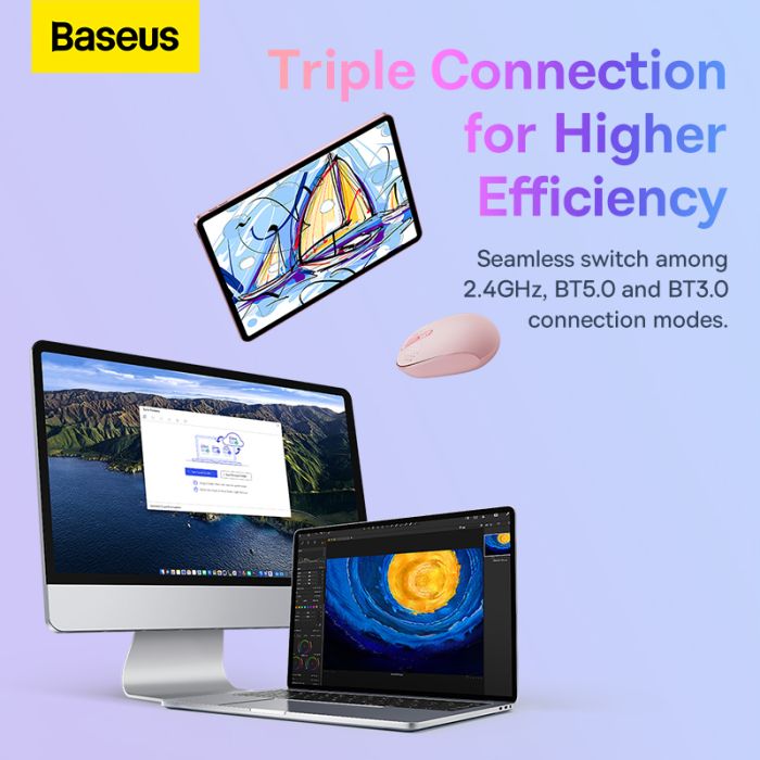 Маніпулятор миша бездротова Baseus F01B Tri-Mode Wireless Mouse Baby Pink (B01055503413-00)