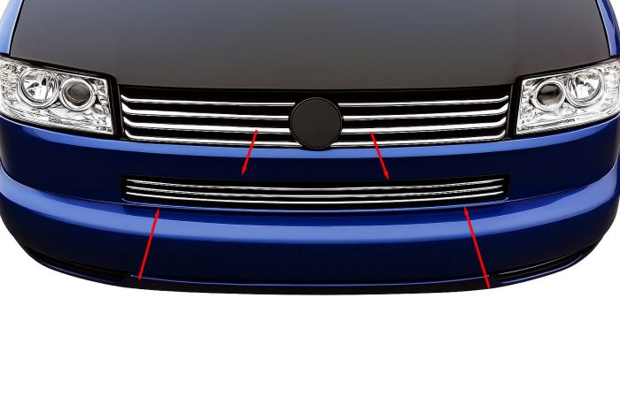Вставки в решетку бампера Прямой капот (3 шт, нержавейка) для Volkswagen T4 Transporter 1990-2003 гг