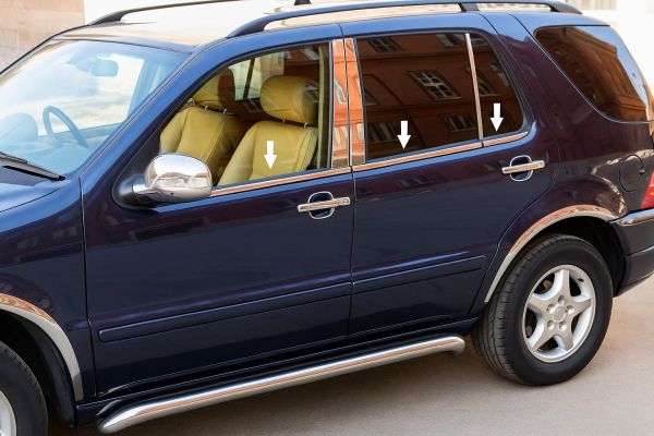 Наружные молдинги окон нержавейка (4 шт) OmsaLine - Итальянская Нержавейка для Mercedes ML W163 1997-2005 гг