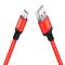 Кабель HOCO X14 USB to Micro 2,4A, 1m, nylon, aluminum connectors Black-red (6957531062851)