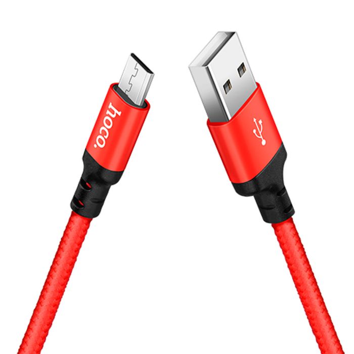 Кабель HOCO X14 USB to Micro 2,4A, 1m, nylon, aluminum connectors Black-red (6957531062851)