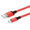 Кабель HOCO X14 USB to Micro 2,4A, 1m, nylon, aluminum connectors Black-red (6957531062851)