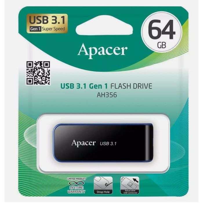 Флеш-накопичувач Apacer USB 3.2 Gen 1 AH356 64GB Black (AP64GAH356B-1)