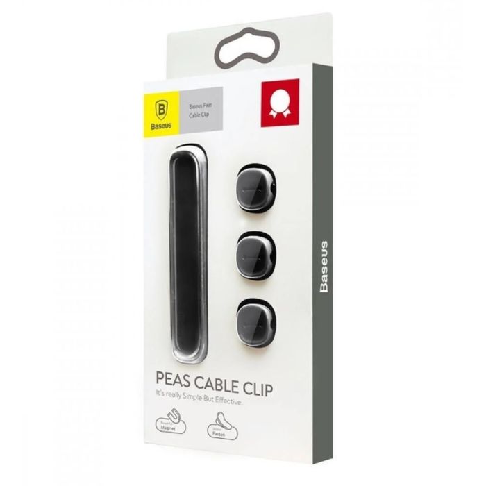 Тримач-затискач для кабелю магнітний Baseus Peas Cable Clip Black (ACWDJ-01)