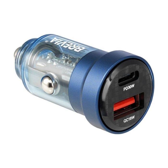 Зарядное устройство для авто Brevia ePower DualCharge 30W USB-C USB-A прозрачный синий (46530CABL)