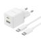 Мережевий зарядний пристрій з кабелем Baseus Palm Fast Charger C+U 30W EU Moon White (with USB-C to USB-C 60W (20V/3A) 1m Moon White) (P1011160A213-01)