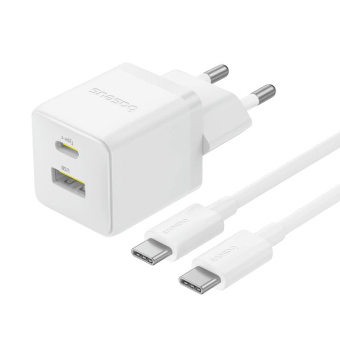 Мережевий зарядний пристрій з кабелем Baseus Palm Fast Charger C+U 30W EU Moon White (with USB-C to USB-C 60W (20V/3A) 1m Moon White) (P1011160A213-01)