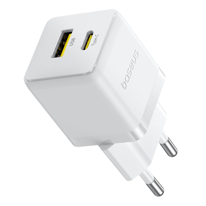 Мережевий зарядний пристрій з кабелем Baseus Palm Fast Charger C+U 30W EU Moon White (with USB-C to USB-C 60W (20V/3A) 1m Moon White) (P1011160A213-01)