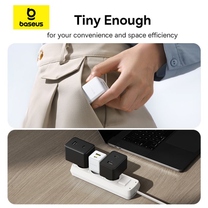 Мережевий зарядний пристрій з кабелем Baseus Palm Fast Charger C+U 30W EU Moon White (with USB-C to USB-C 60W (20V/3A) 1m Moon White) (P1011160A213-01)