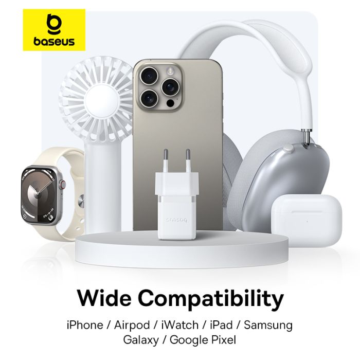 Мережевий зарядний пристрій з кабелем Baseus Palm Fast Charger C+U 30W EU Moon White (with USB-C to USB-C 60W (20V/3A) 1m Moon White) (P1011160A213-01)