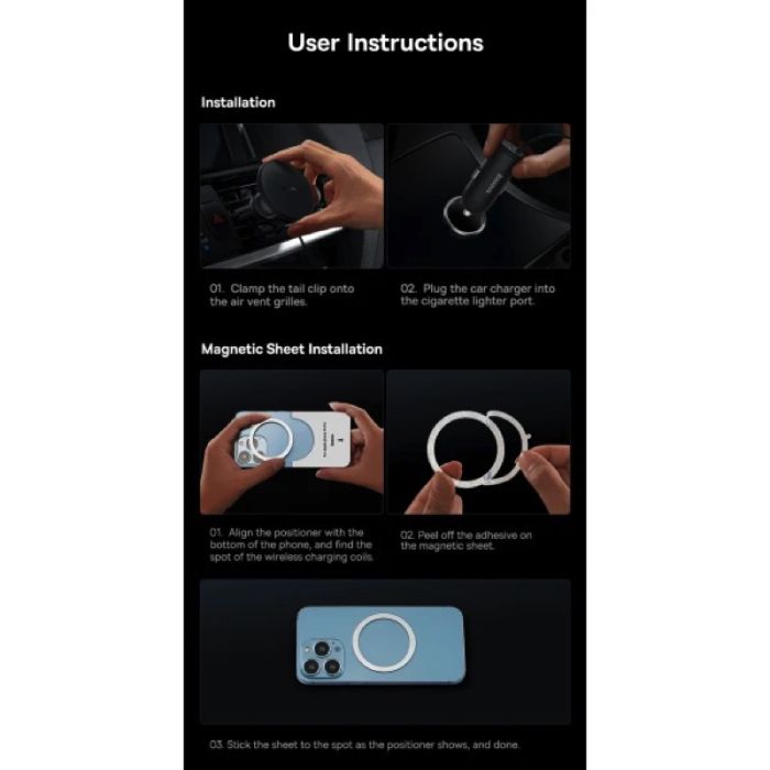 Автотримач для телефона з БЗП Basues CW01  Magnetic Wireless Charging Car Mount 40W Claw Edition Cluster Black (C40141000111-01)